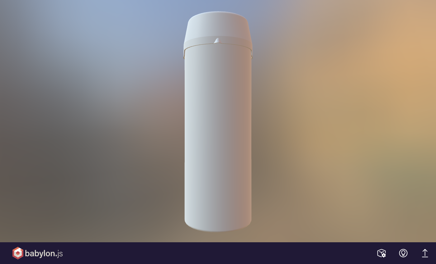 Reference bottle GLB open in the Babylon.js Sandbox, plain grey with invisible labels