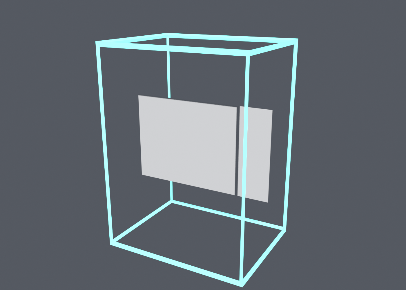 Business card centred inside a wireframe box of 6.333 by 4.890 by 8.711 units